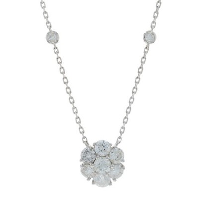 Weißgold Diamant Cluster Halo Halskette 17 3/4'' - 14k rund 1,82ctw floral