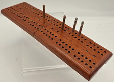 Vintage Wooden Cribbage Board Folding w/ Metal Peg Storage Compact Travel