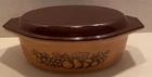 Vintage Pyrex Old Orchard #045 2 1/2 QT Oval Casserole Dish with Brown Lid