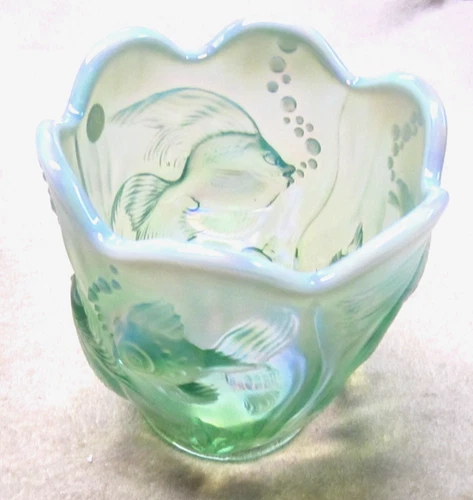 Fenton Atlantis Koi Fish Vase Iridized Topaz Iridescent  6.5" Vase # 95