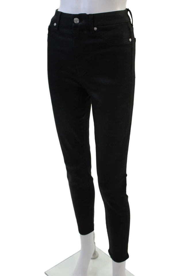7 For All Mankind Mujer Cremallera Botón Elegantes Pantalones Ajustados Pierna Negros Talla EUR 28 Foto 2 de 4