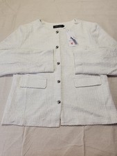 Women's Cream Blazer with Silver Buttons Size M   Elegant Classic Style