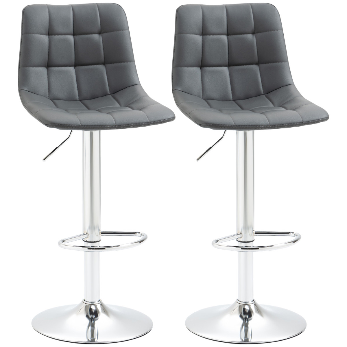 Rackhams Grey Adjustable Bar Stools Set Of 2, Swivel Pu Leather Upholstered Barstools With Tufted Seat And Back, Breakfast Bar Chairs For Kitchen Counter, - Image 2
