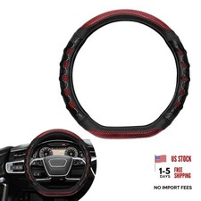 D-shape Steering Wheel Cover, Leather Breathable Wheel Wrap Protector 1 PC Red