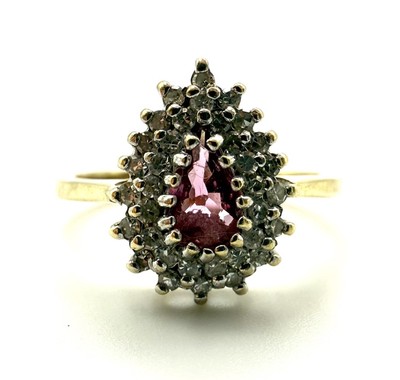 Ring 9 kt Gold Rubin Diamant Gelbgold Rotrubin Diamant Birnenform Geschenk