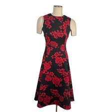 Calvin Klein Womens 4P Romantic Fit & Flare Scuba Dress Red Rose Floral