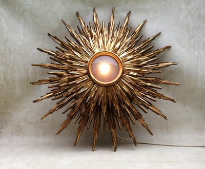Sonnenleuchte Sunburst Lamp Mid Century Design Strahlen XXXL Wandleuchte Holz