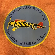 Box13-#28-NOS Cessna Aircraft Co Airplane Hangar Gas Station Motor Oil Porcelain