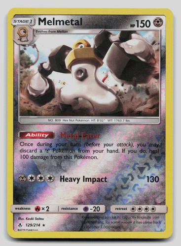 Melmetal 129/214 Rare Unbroken Bonds Pokemon Reverse Holo Near Mint