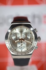 Orologio Swatch Svizzero Nuovo Limitato IRONY YVS460 Pelle Blu Scuro 43MM Cassa Acciaio