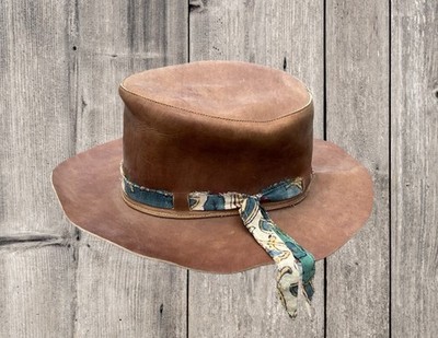 Nick Fouquet ~ One Of A Kind Leather Hat With Linen Hat Band