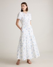 Quince 100% Organic Cotton Poplin Tiered Maxi Dress Romantic Stems M
