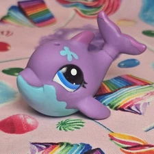 Littlest Pet Shop Authentic LPS #1922 Purple Aqua Dolphin Fish Blue Eyes Ocean