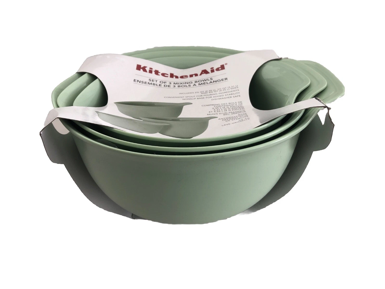 New KitchenAid Mint Pistachio HPIA 3 Mixing Bowls 2.5, 3.5, 4.5 Quart