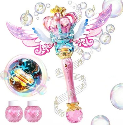 Princess Bubble Wand for Girls - Rechargeable Spinning Light Up Magic Fairy Scep