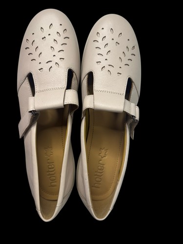 Hotter Beige Leather Mary Janes Women Size 11 Low Wedge Adjustable Strap Sunset - Picture 4 of 12