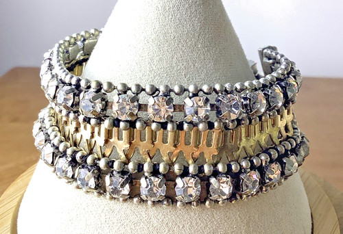Stella & Dot Portia Bracelet Mixed Metal Rhinestone Accents Adjustable Statement