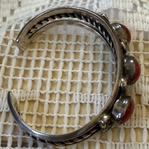 Vintage Native American Red Mediterranean Sterling Silver Cuff Bracelet 30 Grams - Picture 5 of 9
