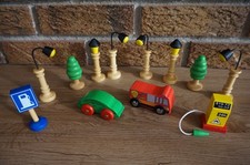 Wooden Figures for Train Set Lot Car Truck Sign Tree Gas Pump Street Light Brio