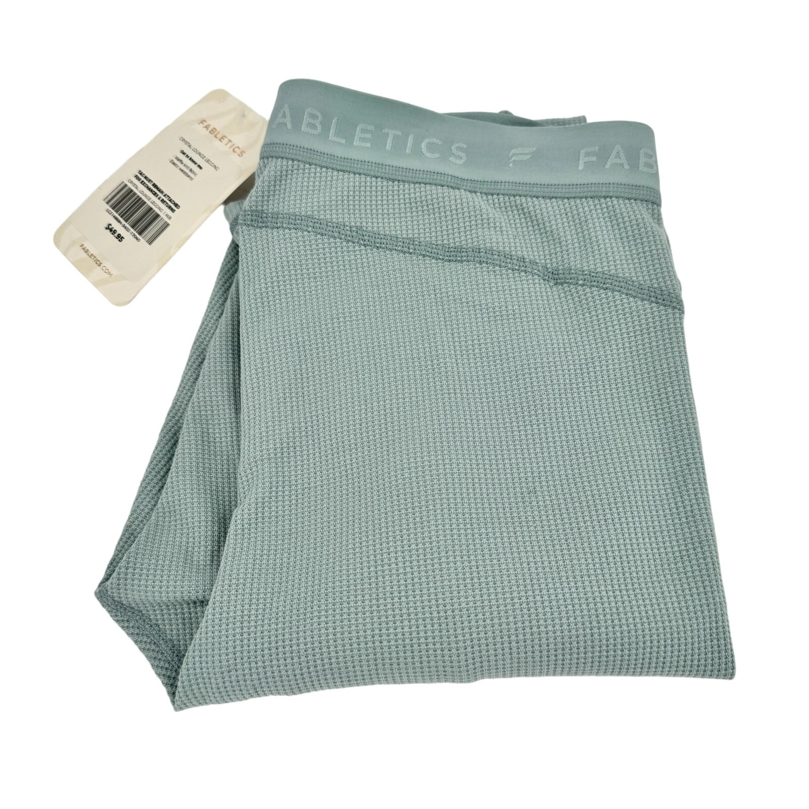 Fabletics Womens Medium Crystal Lounge Leggings Silvermist Blue Waffle Knit