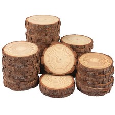 60 PCS 4-4.7 Inch Natural Wood Slices, Unfinished Pine Wood Circles with Bark...