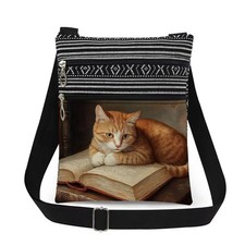 Orange Cat Printed Crossbody Bag Adjustable Shoulder Strap Messenger Bag Styl...