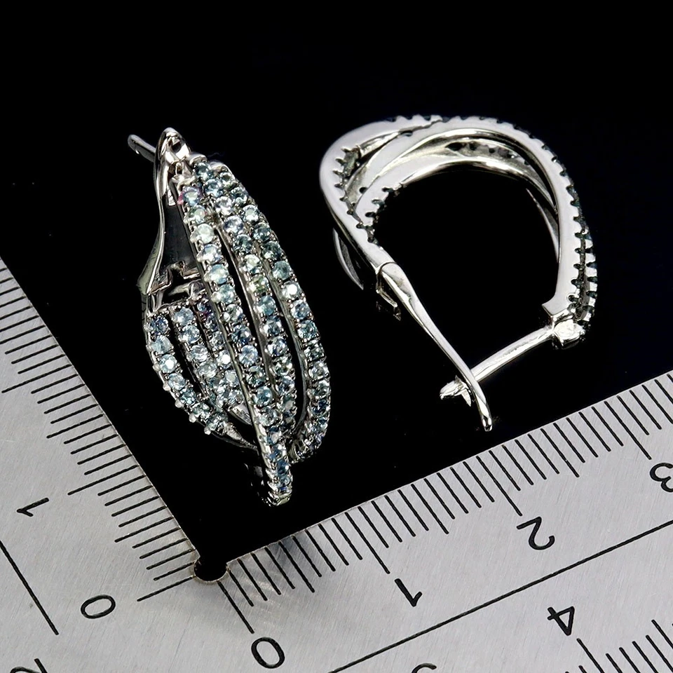 Pendientes de plata de ley 925 zafiro azul redondo corte diamante piedras preciosas joyería Foto 3 de 4