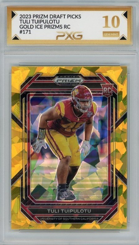 2023 Prizm Draft Picks TULI TUIPULOTU Gold Ice Prizms RC #171 Graded PXG 10