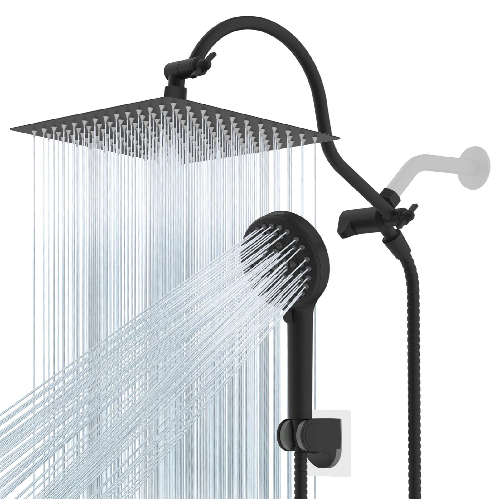 12" High Pressure Rainfall Shower Head with Handheld Spray Combo Wall Mounted