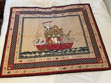 Vintage Nursery Noah's Ark Baby Animal Crib Quilt Blanket Country Plaid Wall Art