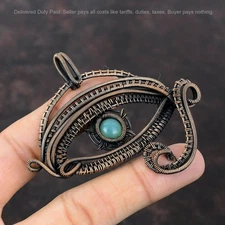 Christmas Sale Copper Round Aquamarine Gemstone Wire Wrapped Evil Eye Pendant