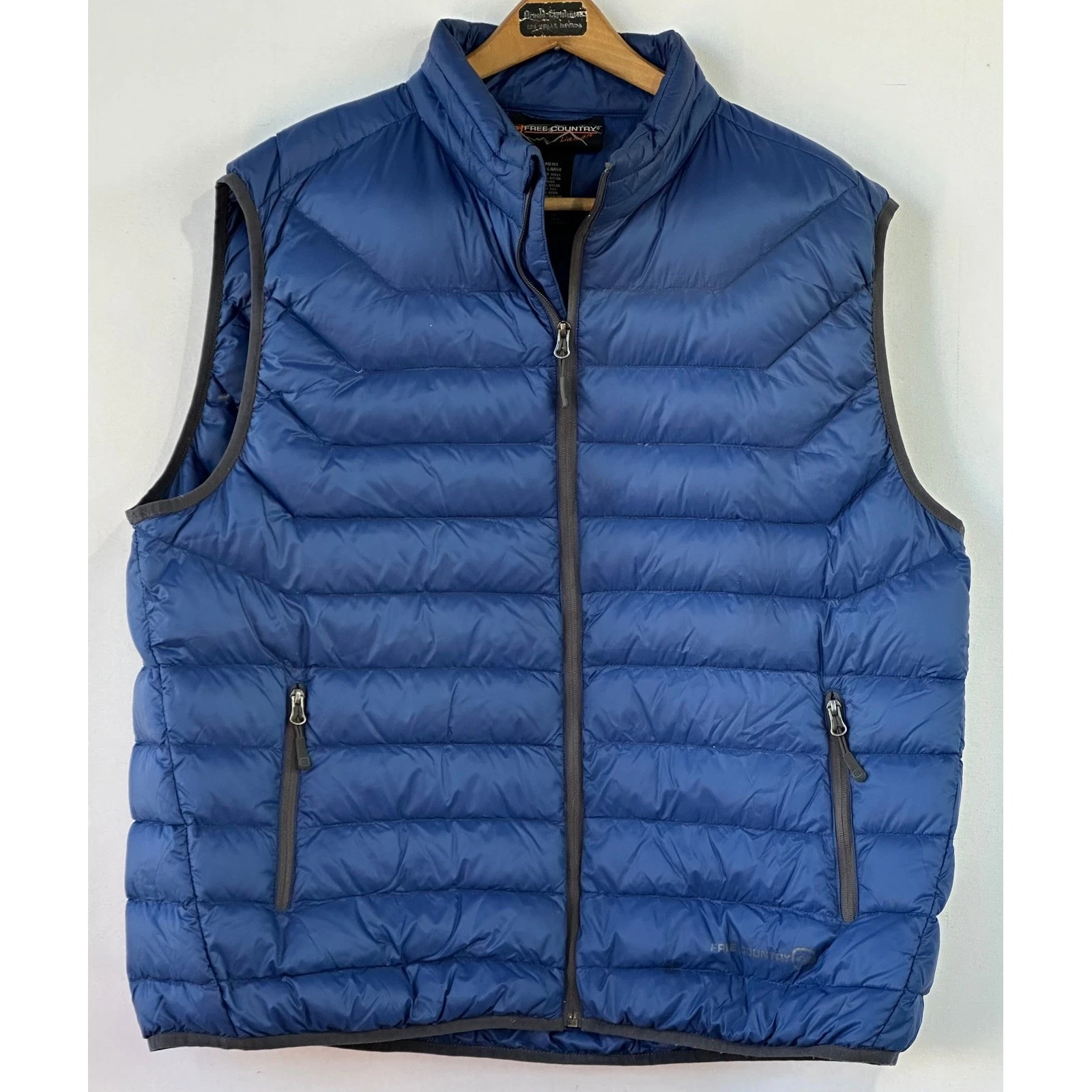 Free Country Mens XXL Blue Down Puffer Vest Full Zip Quilted Pockets RN82608