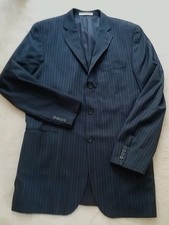 Burberry London Blue Striped Wool Long Suit Blazer Sz 42 XLG