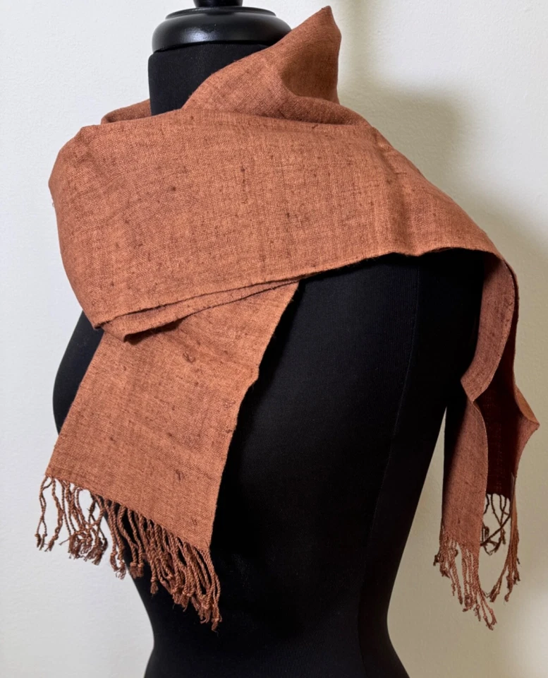 Vintage Hand Woven Raw Thai Silk Scarf - Cinnamon UU858 - Image 3 of 4