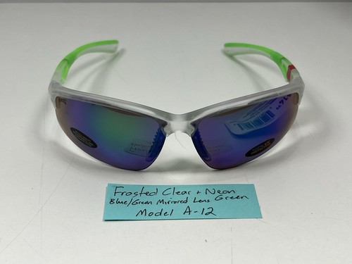 Gafas de sol unisex Pugs modelo A12 mate transparente y verde neón con lentes azules, ¡NUEVAS! - Imagen 5 de 8