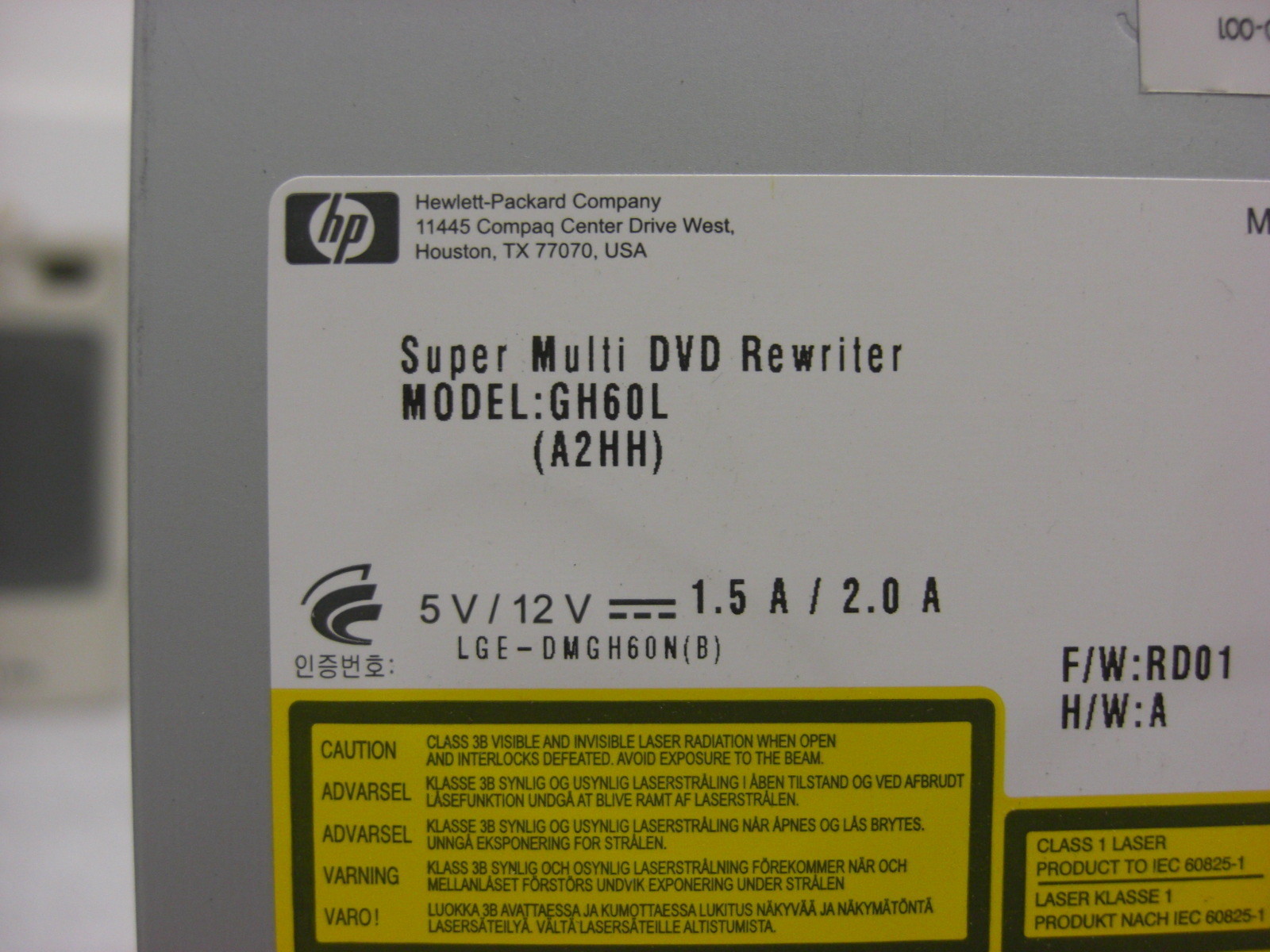HP 581600001 575781501 GH60L OR TSH653 DVD/RW SATA DRIVE UNIT USED