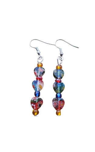 Small Millefiori Heart Rainbow Earrings 8mm - Picture 3 of 3