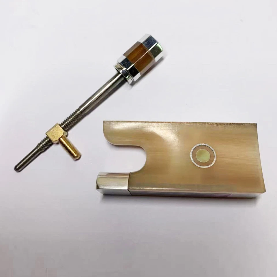 4/4 OX Horn Frog w/ Screw Button fit Violin Bow Abalone Full Lined Silver Parts - Image 4 of 4