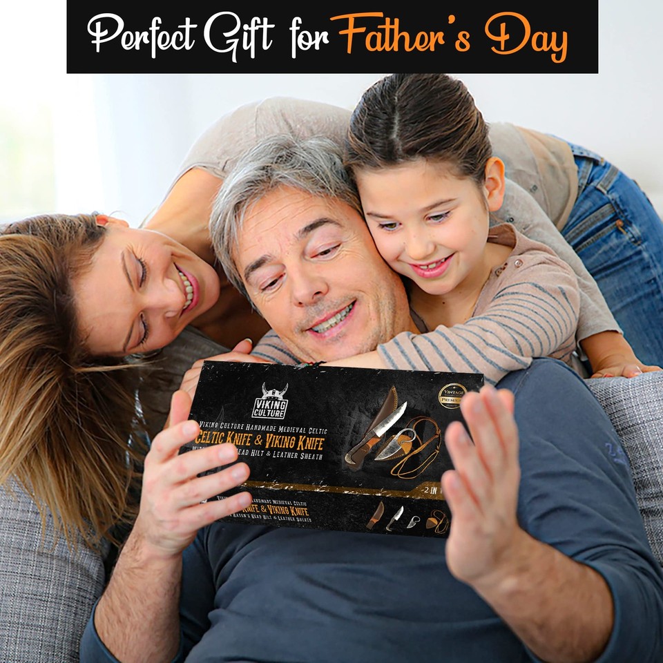 2Piece Viking knife Set 10.3" WolfHead Viking Knife with 6.5" Blade