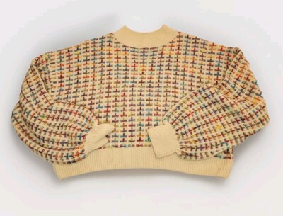 Cider Medium Oversized Cropped Baggy Arms Vibrant Grid Pattern Bright Multicolor