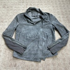Muubaa Drape Neck Goat Suede Leather Moto Jacket Women's Size 6 Gray Y2k