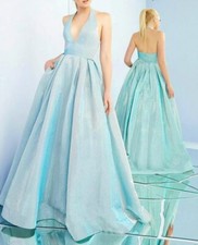 Ieena Mac Duggal Shimmering Ice Blue Glitter Halter Ball Gown Size 0 $498 Prom