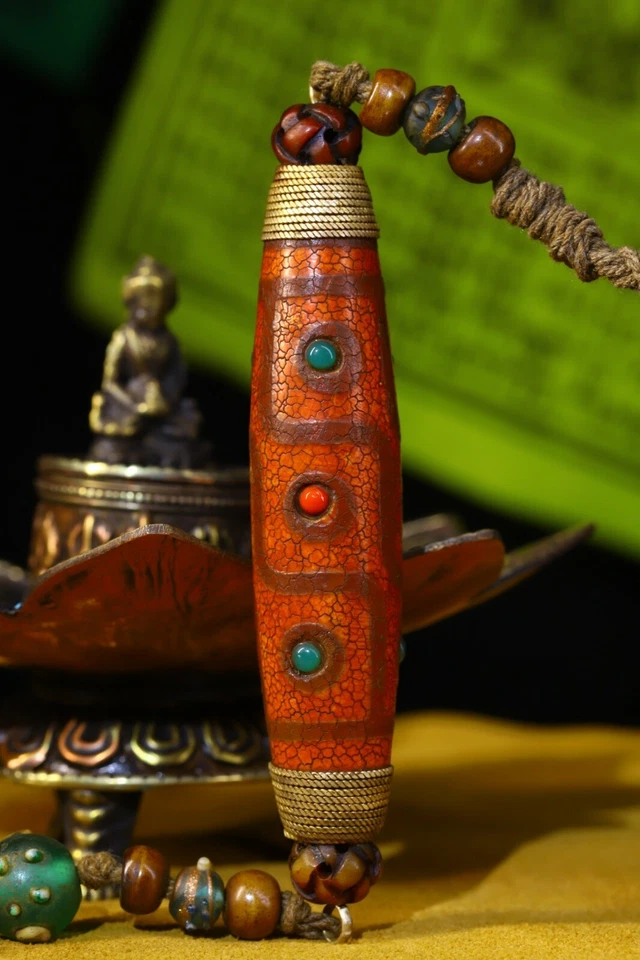 10 cm China Tíbet Colgante Ágata Natural Dzi Cuentas Colgante Amuleto Collar Foto 3 de 4