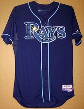 TAMPA BAY DEVIL RAYS JASON BOURGEOIS #13 NAVY Game Worn MLB Size 46 JERSEY
