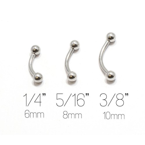 Curved Bars 16G Eyebrow Ring Set of 3 Surgical Steel 6mm, 8mm, 10mm - 第 1/1 張圖片