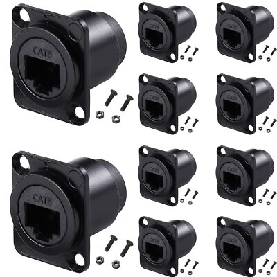 10PCS D-Type RJ45 Coupler, Shielded RJ45 Panel Mount Connector, CAT6/CAT5E/CA...