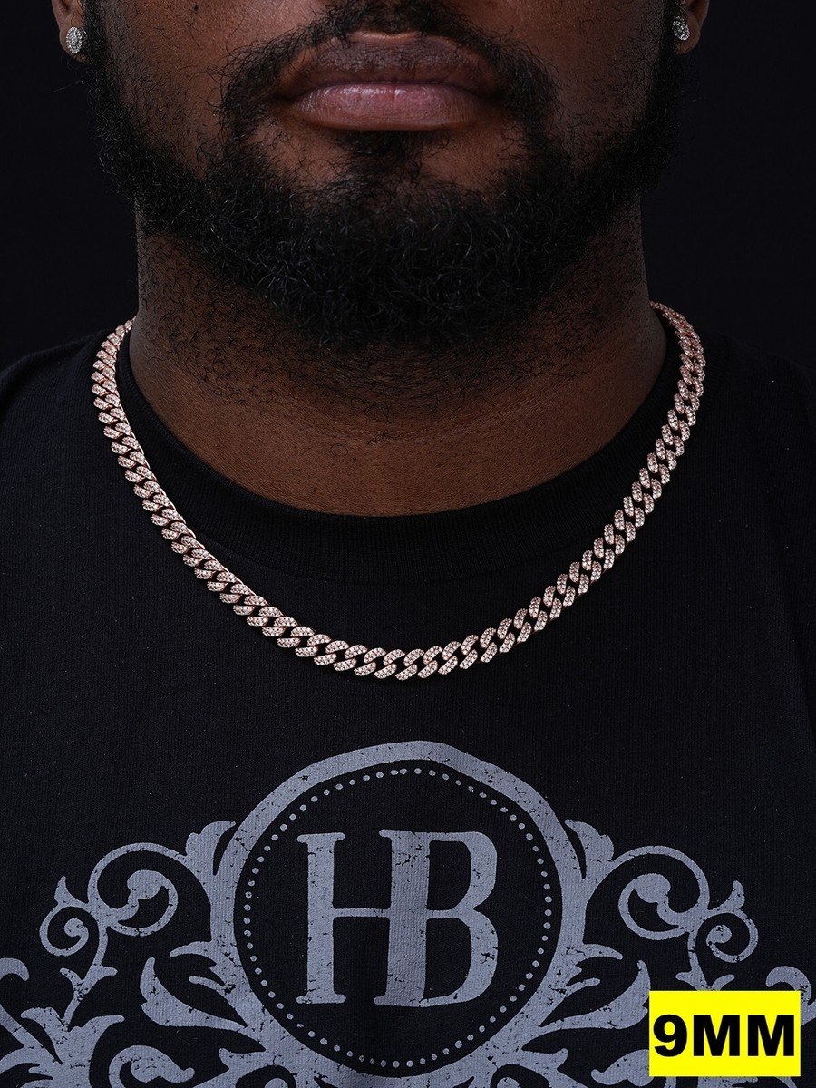 Real Miami Cuban Link Chain Iced MOISSANITE Rose Gold Vermeil Silver 6mm 18mm 16 30  14792.1744041632.500.750