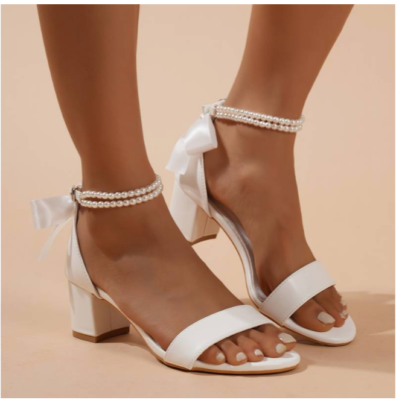 Brautschuhe Hochzeit Sandel Party Tanz Weiß mit Stirnband Perlen