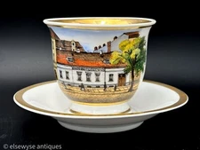 Antique KPM Berlin 19th C Topographical Cup & Saucer