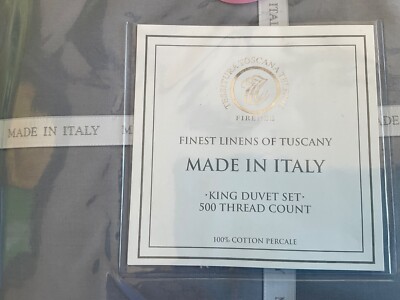 Tessitura Toscana Telerie~ KING DUVET SET~Gray~100% Cotton PERCALE~Italy~500 TC~